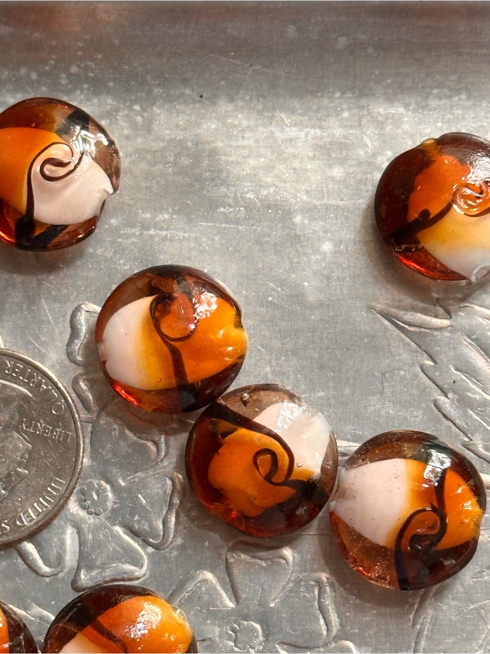 Handmade Amber & White Glass Beads for Jewelry